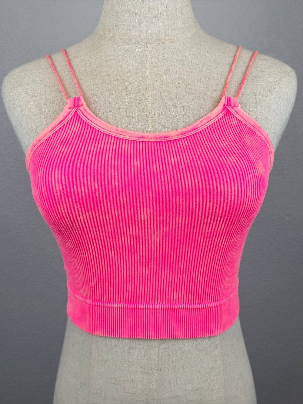 NWOT Zenana Acid Washed Ribbed Seamless Double Strap Brami NTW-6143A | Size S/M